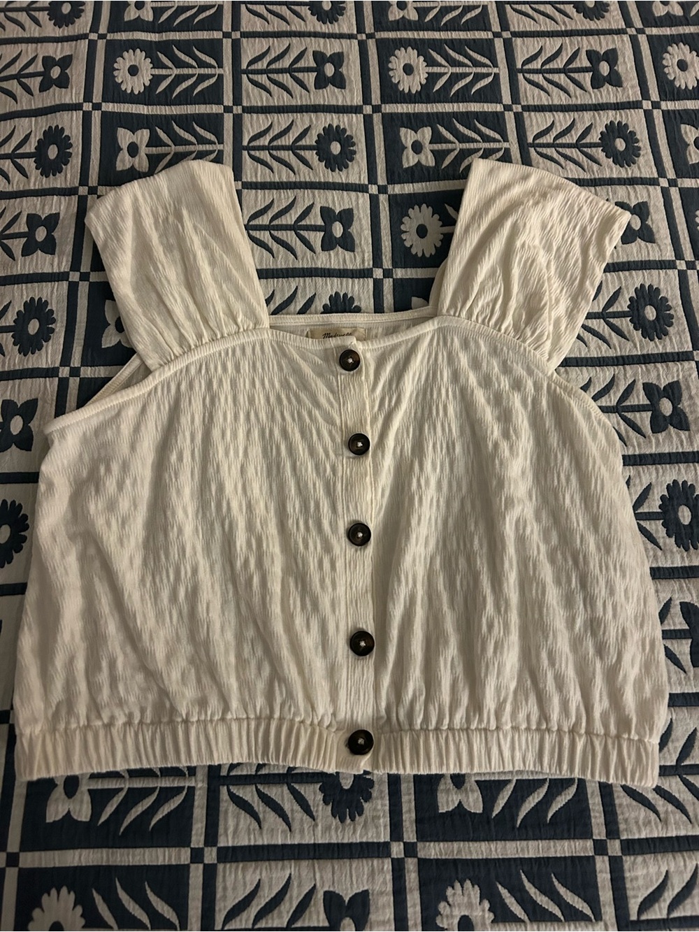 Madewell Krinkle Knit Button Front Top Cream